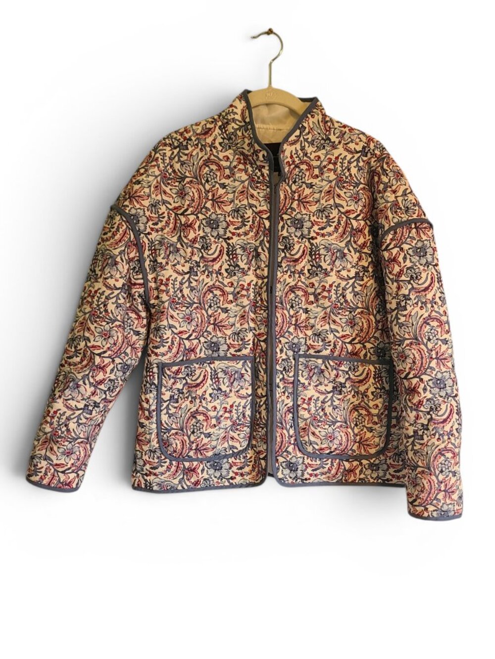 7 For All Mankind Blue Pink White Floral Quilted Jacket Women's Size Medium